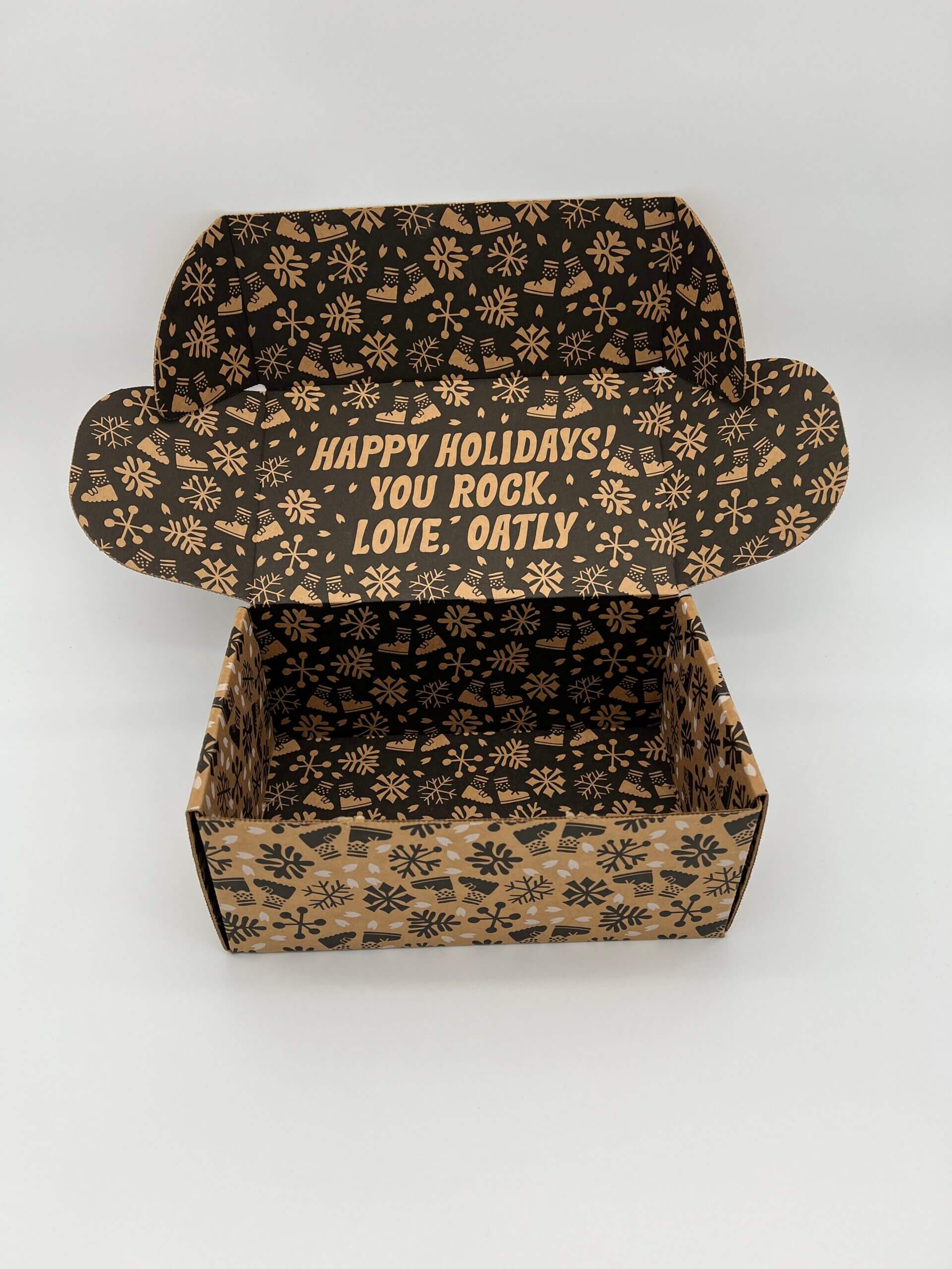 A decorative box with a holiday message inside.