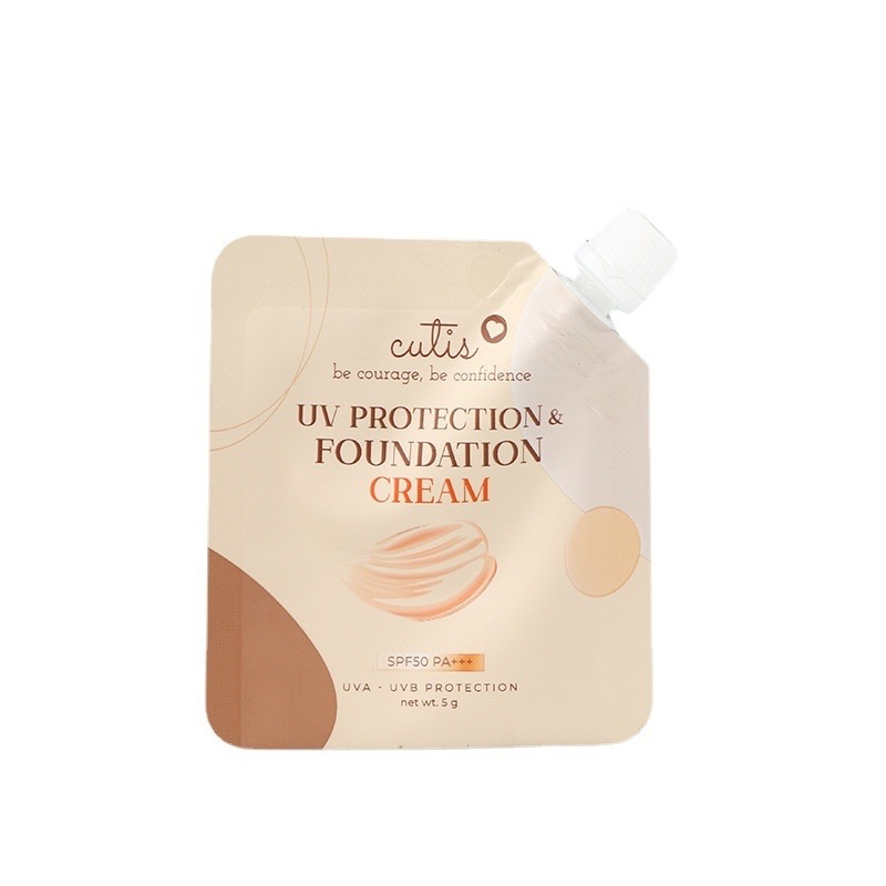 Pouch of SPF protection foundation cream with a spout.